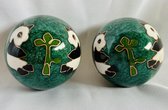 Meridiaankogels met Panda's motief groen & zwart wit 4cm van cloisonne (een techniek van emailleren）