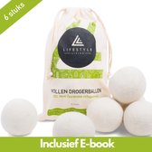 Lifestyle Living - 6 Herbruikbare Nieuw Zeelandse Wollen drogerballen - Incl E-book - Duurzame Wasbol - Droogballen Voor Droogtrommel - Eco Wasballen - Incl. 2 Waszakken