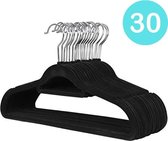 30 Anti-Slip Velvet Kledinghangers, Kleerhangers, Met Broeklat, Extra Zacht , Sterk Materiaal, 30 Stuks, Zwart