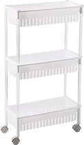 Opberg trolley/ roltafel/ organizer - 3 manden - wit - 47 x 16,5 x 80 cm - etagewagentje/karretje met opbergkratten/ opbergrek