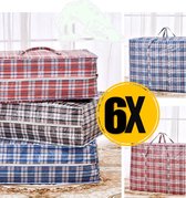 De Snuffelaar® XXXL Opbergtas | Big shopper | Reistas extra groot | Grote boodschappentas | Zak geruit | Mega tas | Wastas | Boodschappentas met rits – 6 stuks