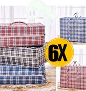 De Snuffelaar® XXXL Opbergtas | Big shopper | Reistas extra groot | Grote boodschappentas | Zak geruit | Mega tas | Wastas | Boodschappentas met rits – 6 stuks