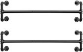 2 Kleding Stangen, Set van 2 Ophang Rails, Kledingrek in Industriële Stijl voor Wandmontage, Hangende Buizen, Waterleiding Design, 110cm Lang, Zwart