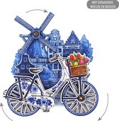 MDF Holland Molen Fiets Delfts Blauw Draaiende Wielen - Souvenir