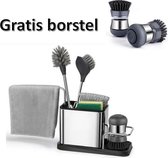 gootsteen organizer - vaatdoekhouder - afdruipbakje - inclusief brusher - keuken organizers - RVS