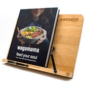 AWEMOZ Boekenstandaard Duurzaam Bamboe Hout – Boekenhouder – Kookboekstandaard met Bladzijden Houder– Leesstandaard - Tablet Standaard – Verstelbaar in 6 standen & Inklapbaar - Boekensteun - Tablethouder - Cadeau voor Man & Vrouw