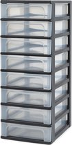 IRIS Organizer Chest ladesysteem A4 - 8 kleine lades - 8 x 4L - Kunststof - Zwart/Transparant