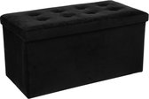 Wooners®  Opvouwbare Grote Hocker met zitbank  - Opbergpoef - H38xB76cm - Velvet - Zwart