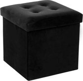 Wooners® Opvouwbare Opberg Poef - Voetenbank Met Opbergruimte - Opbergbox Hocker - Velvet Zwart - 38x38cm