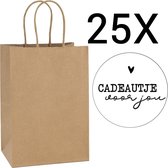 LOVV  Kraft Papieren Tasjes Met Handvat-Papieren Zakjes-25 Stuks-Cadeautasjes-Gratis verzending-Bruin-Met 25 Stickers-18+8x24 cm