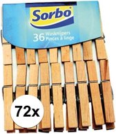 Sorbo Wasknijpers - Hout - 72 stuks (2x36)