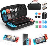 11 Stuks | Accessoire Starterkit met Beschermhoes | Draagtas voor Nintendo Switch | Transparante Case | 2 Gehard Glazen Schermbeschermers | Siliconen Joy Con-Cover | Dopjes | Gamekaarthouders | Geschikt voor Nintendo Switch