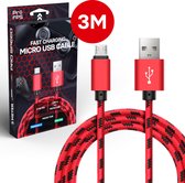 ProFPS High Speed Controller Oplaadkabel – Snellader - 3 Meter – Rood/Zwart – Playstation 4 (PS4) – Xbox One – Micro USB