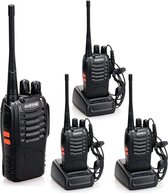 Baofeng® Portofoon 4 Stuks - Walkie Talkie - Communicatiemiddel - Met Oortjes - 5W - 10km Bereik - 400-480 Mhz - Met LED Zaklamp