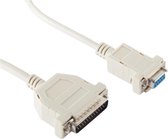 Seriële RS232 null modemkabel 9-pins SUB-D (v) - 25-pins SUB-D (m) - 2 meter
