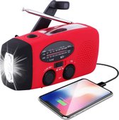 Draagbare noodradio - Powerbank 2000 mAh - Zaklamp - Solar opwindbaar - SOS alarm - USB-C kabel - Noodpakket - Kunststof - rood