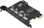 Orico - PCI Express uitbreidingskaart – 4x USB 3.0 type-A poorten – 5Gbps – Werkt met alle Windows versies, Linux en Mac OS 10.8.3 – Incl. Schroeven – Zwart