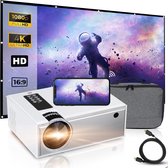 Mini Beamer - Projector Incl. Projectiescherm + Draagtas + Afstandsbediening - 4000 Lumen - Streamen Vanaf Je Telefoon Met WiFi