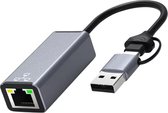 AdroitGoods USB-C / USB-A Naar Lan Netwerk Ethernet Adapter - 10/100 Mbps - Internet - Grijs