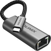 Sounix USB-C Naar Ethernet Adapter -  RJ45 10/100/1000Mbps - Ethernet Adapter - 20CM - Gevlochten Nylon - Zwart