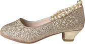 Communie schoenen - Prinsessen schoenen goud glitter met pareltjes - maat 32 (binnenmaat 21 cm) bij bruidsmeisjes jurk