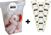 30 Uitdeelzakjes + stickers | Cellofaan zakjes | Transparant | Hiep hiep hoera stickers | School traktaties