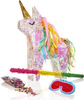 Lumaland - Pinata set incl. pinata blinddoek en 50 gr confetti - 40x14x54 cm - Regenboog eenhoorn