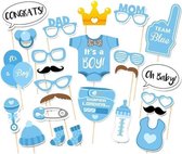 Quo Sale Photobooth Props - Baby Shower Versiering - Gender Reveal - Foto Decoratie Feestje - Hoera Een Jongen - Fotohokje Rekwisieten - Blauw - 16 Stuks