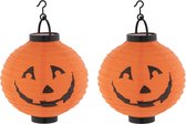 4x stuks ronde lampion 20 cm pompoen met LED verlichting - Halloween trick or treat lampionnen versiering - Bollampion