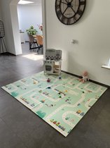 Speelmat Baby Kinderen - Speelkleed XL - Foam - Dubbelzijdig - Opvouwbaar - 180 x 200 cm - Giraffe en Treintjes - 1,5 cm dik - inclusief opbergtas