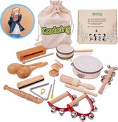 Kadoing 18-Delige Houten Muziekinstrumenten Set - Duurzaam Verjaardag Cadeau - Montessori Speelgoed Educatief - School - Thuis - Triangel - Handbellen - Kinderspeelgoed - - Halloween - Sinterklaas - Kerst - Muziek Voor Kinderen