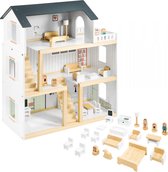 Houten Poppenhuis – Mamabrum – met Meubels en accessoires – Droomhuis – bouwpakket maken poppenhuisinrichting – Poppen – met meubeltjes en poppetjes Wit pop huis dollhouse diy groot