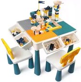 6-in-1 Bouwtafel set + Knikkerbaan 85 delig - Kindertafel met 2 Stoeltjes en 4 Bakjes  - Blokkentafel - Speeltafel - Blokken Tafel Kinderen - Constructie Speelgoed 2, 3, 4, 5Y - Geschikt voor Duplo/Hubelino (Grote) & Lego (Kleine) Bouwstenen