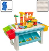 Decopatent® - Speeltafel met bouwplaat (geschikt voor Duplo® blokken) en vlakke kant. Kindertafel met 7 Opbergbakken - Bouwtafel