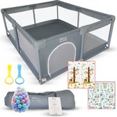 Skye & Scott Grondbox - Met 50x Ballenbak Ballen - en Dubbelzijdige Speelmat - Speelbox voor Baby - Playpen - Kruipbox - Kinderbox - 180x150cm - Grijs