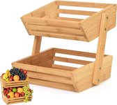 Q-Living Fruitmand Bamboe 2 Laags - Fruitschaal - Bamboe Hout - Staande Fruitmand Etagere - Hout – Aardappelbak - Aanrecht Organiser - Fruitkistje