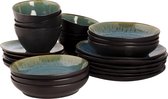 Palmer Serviesset Lotus Stoneware 6-persoons 24-delig Zwart Turquoise