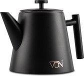 VDN RVS Theepot Dubbelwandig met Filter -  Zwarte Theekan 1 Liter