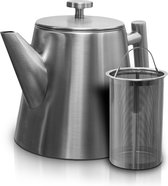 Vaja® Theepot Camille met filter - Zilver - 1.0L - RVS dubbelwandig - Theekan