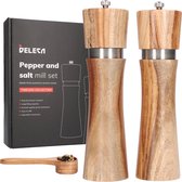 Deleca Luxe Peper en Zoutmolen Set - Met Navul Lepel & Geschenkdoos - Zout Pepermolen - RVS / Acacia Hout