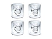 Aretica Shotglaasjes Skull gift set van 4 - Borrelglaasjes - Shot glaasjes - Vaatwasserbestendige Shotglazen - Shotglas - Drankspel - Glazen Borrelglas - Inhoud 25 ml - Ø 4.7cm - Transparant