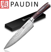 PAUDIN N1 Professioneel RVS Japans Koksmes 20 cm  - Vlijmscherp Keukenmes Gemaakt van Hoogwaardig Roestvast Duits Carbonstaal  - Damascus Patroon