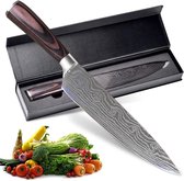 Grilla Japans Koksmes 20CM - Professioneel Chef Mes - Damascus - RVS