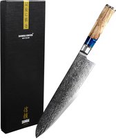 Shinrai Japan - Japans Koksmes 20 cm - Koksmes - Damascus Mes - Epoxy Sapphire - Met Luxe Geschenkdoos