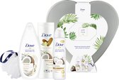 Dove Nourishing Secrets Coconut Hartblik - Douchegel, Bodylotion, Anti-transpirant Spray, Douchepuff en Hartblik - Geschenkset vrouwen