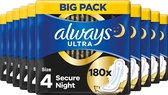 Always Ultra Secure Night Met Vleugels - Voordeelverpakking 180 stuks - Maandverband