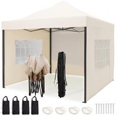 LifeGoods Partytent - 3x3 m - Zijwanden - Easy Up - Opvouwbaar - Waterdicht - Draagtas met Wieltjes - Beige