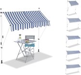 Relaxdays markies - klem-zonwering - zonnescherm balkon hoogte - verstelbaar - blauw-wit - 200 x 120 cm