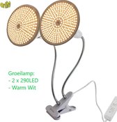 Ortho® - WW 290 LED Warm Wit Groeilamp - Bloeilamp - Kweeklamp - Grow light - Groei lamp (met 2 upgraded 290 LED Warm Wit lampen) 2 Flexibele lamphouders - Spotje met 2 Klemmen