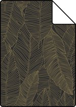 Proefstaal ESTAhome behang getekende bladeren zwart en goud - 139126 - 26,5 x 21 cm